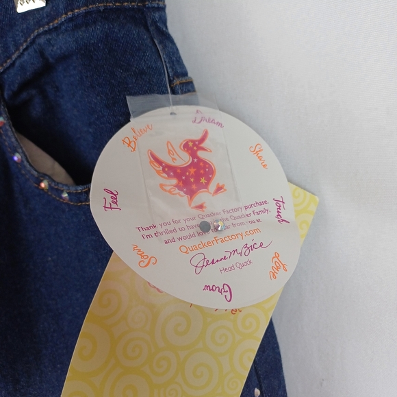 Quacker Factory Rhinestone Side Seam Distressed Look Jeans Blue Large A2729 - Picture 3 of 6